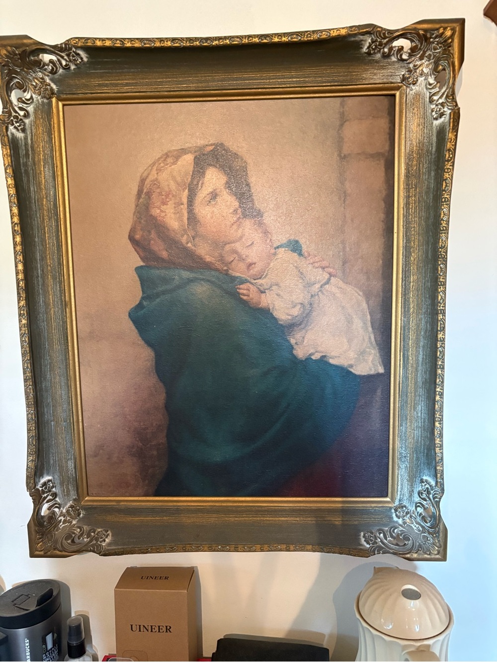 Classic Framed Mother and Child Wall Art - Green and Cream